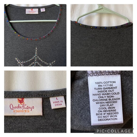 Quacker Factory Womens Shirt Spider Web Size Large Gray Grey Jersey Rhinestones - Picture 15 of 16